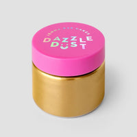 A set of three 20g containers of Jenna Rae Cakes Antique Gold Edible Lustre Dust is featured against a plain light gray background. Each jar has a bright pink lid with colorful Dazzle Dust lettering.