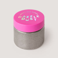 A small round jar with a metallic silver base and a bright pink lid labeled “Jenna Rae Cakes Disco Ball Edible Glitter - 20g Container - Package of 3,” set against a plain light background.