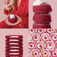 A collage shows red velvet pancakes, sandwich cookies, and desserts with cream from Jenna Rae Cakes at Home Cookbook by Jenna Rae Cakes.