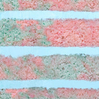 A close-up of Jenna Rae Cakes’ Cotton Candy Cake shows pastel pink, green, and blue layers with a soft, fluffy texture resembling abstract stripes.