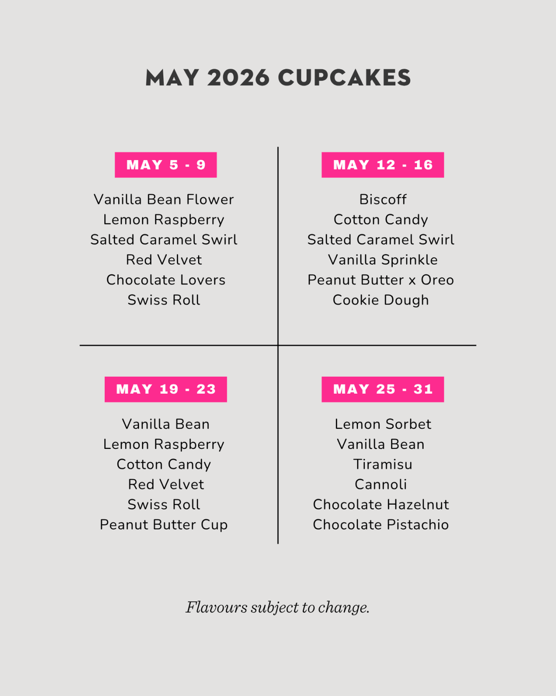 Box of 6 Weekly Cupcakes