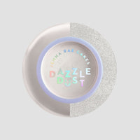 A round container of Jenna Rae Cakes Pearl Edible Lustre Dust - 5g Shaker (Pack of 6) with holographic text, a lid split into matte and glittery silver halves, set against a light gray background.