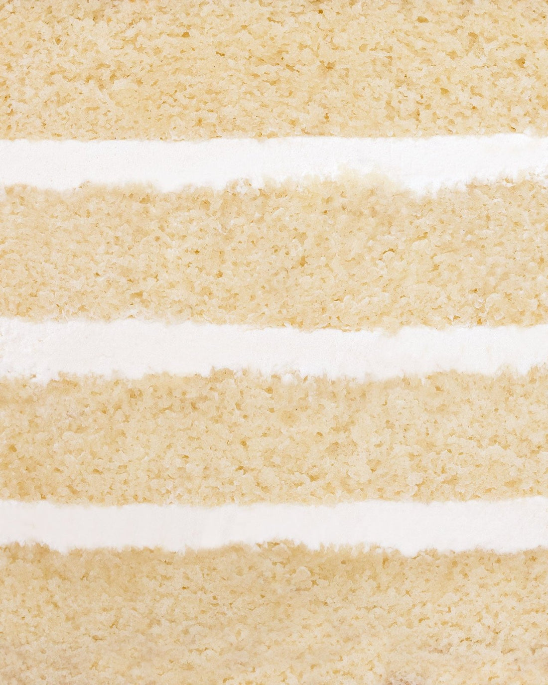 Close-up of Vanilla Cake by Jenna Rae Cakes, showing thick layers of light yellow cake and smooth white frosting with visible texture and smoothness.